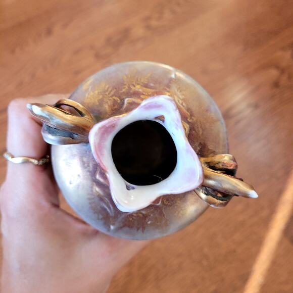 Antique Royal Vienna Glass Vase Golden Burgundy Red with Floral Details - Picture 2 of 9